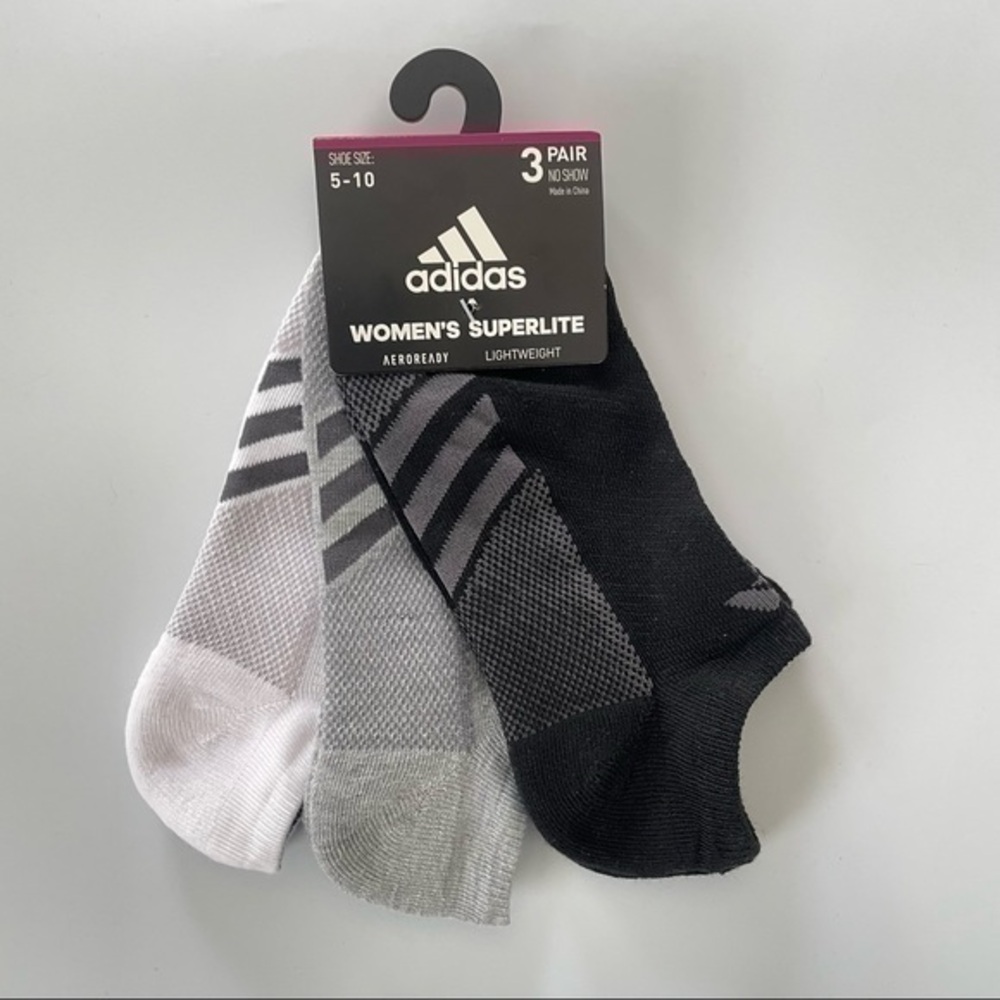 Adidas women’s no show socks black gray white 3 pairs size 5-10